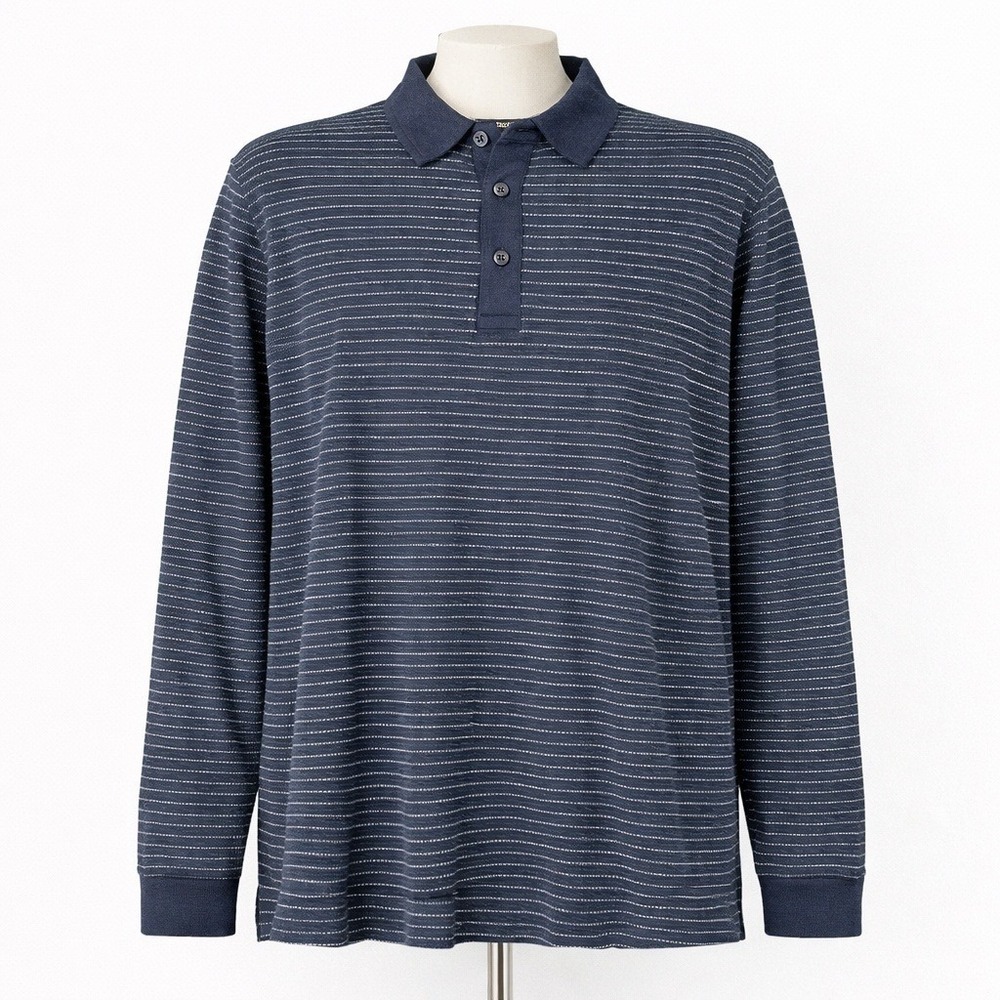 Hedge‎ Mens Striped Polo Shirt Size XL Blue White Long Sleeve Preppy Yacht Club